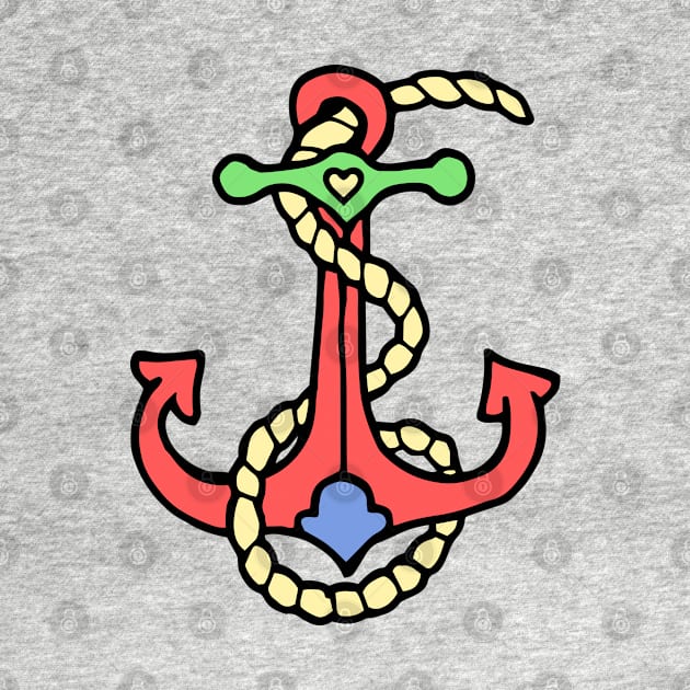 Ocean Anchor, Traditional Anchor Tattoo in Red by RajaGraphica
